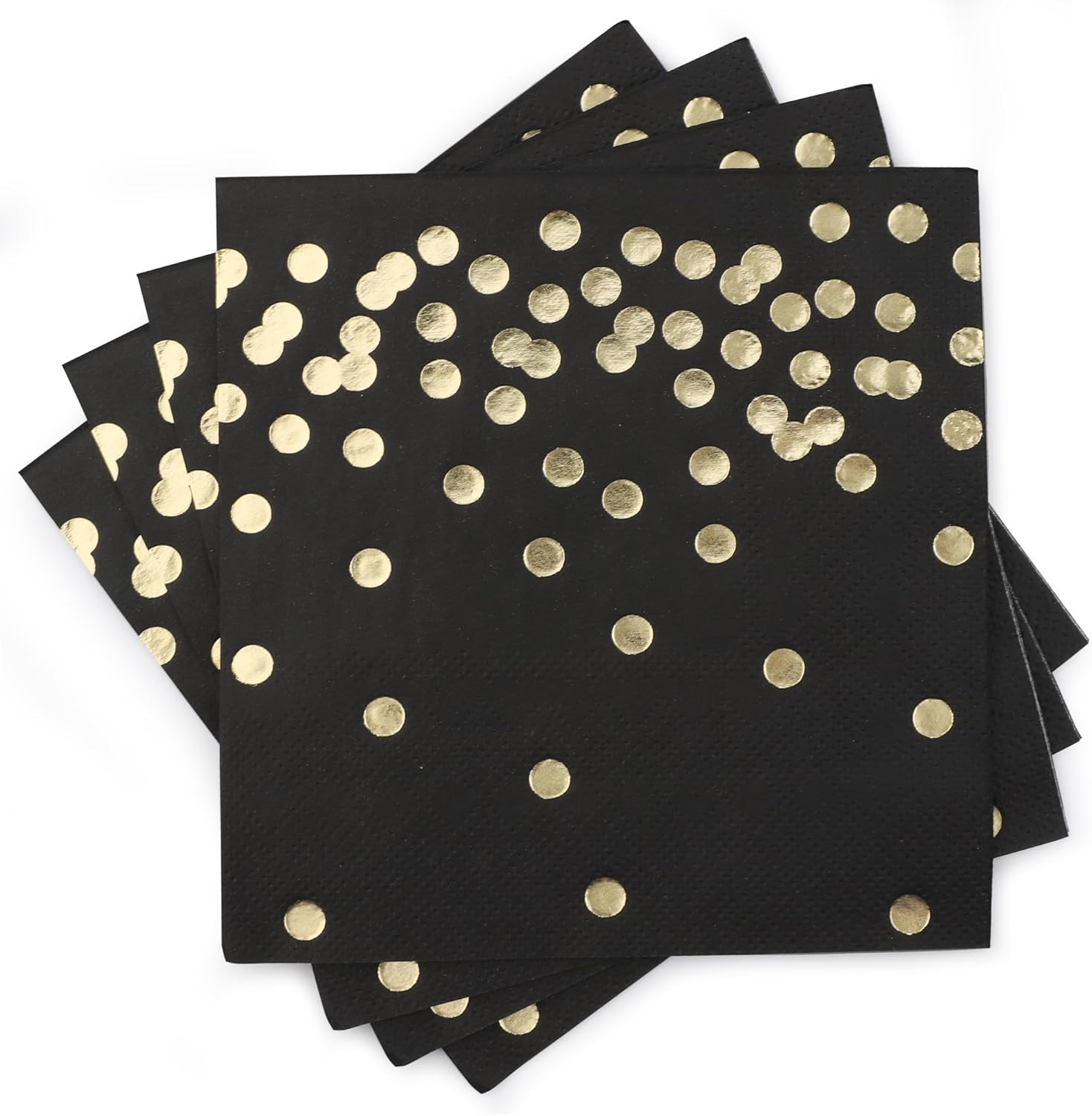 80 Pack of White Paper Cocktail Napkins with Gold Foil Polka Dot Confetti，Polka Dot Party Supplies(5 x 5 in，3-ply) (Black)