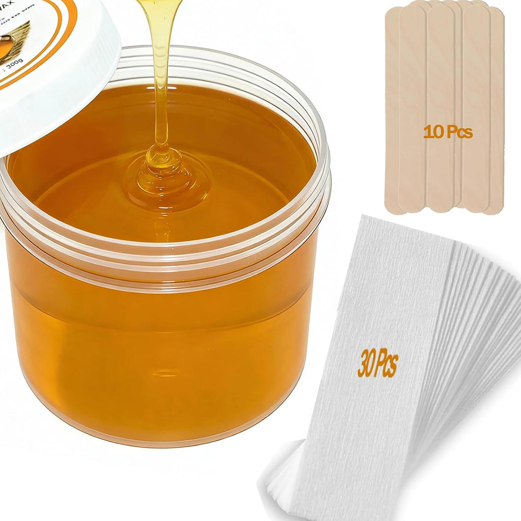 300g Sugar Wax Sugaring Paste Kit: for Legs Back Arms Chest Underarms Eyebrow Body Hair Removal - with Wax Strips and Wooden Sticks for Women and Men at Home Waxing