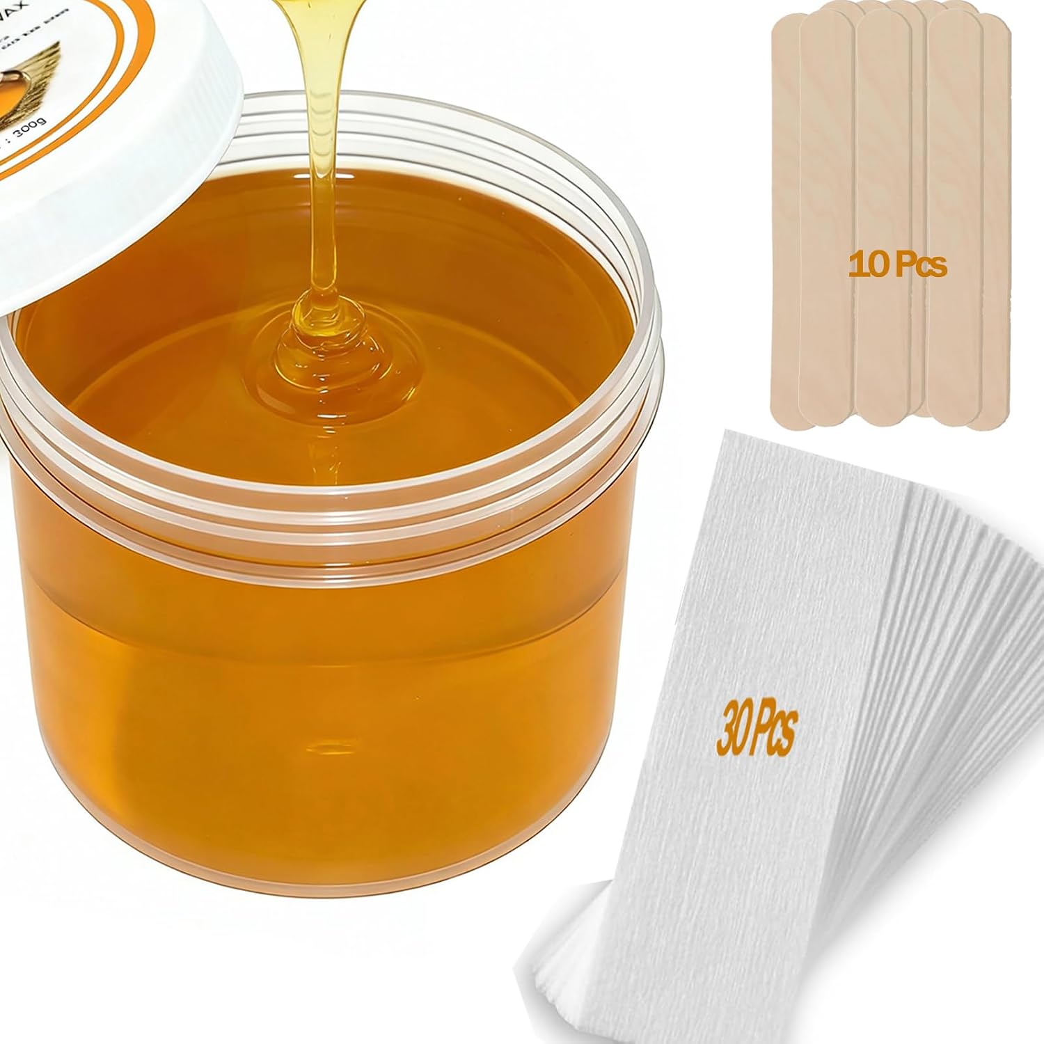 300g Sugar Wax Sugaring Paste Kit: for Legs Back Arms Chest Underarms Eyebrow Body Hair Removal - with Wax Strips and Wooden Sticks for Women and Men at Home Waxing