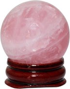 mookaitedecor Natural Rose Quartz Crystal Ball with Wood Stand, Healing Crystals Sphere Sculpture Home Decoration, 1.15"-1.35"