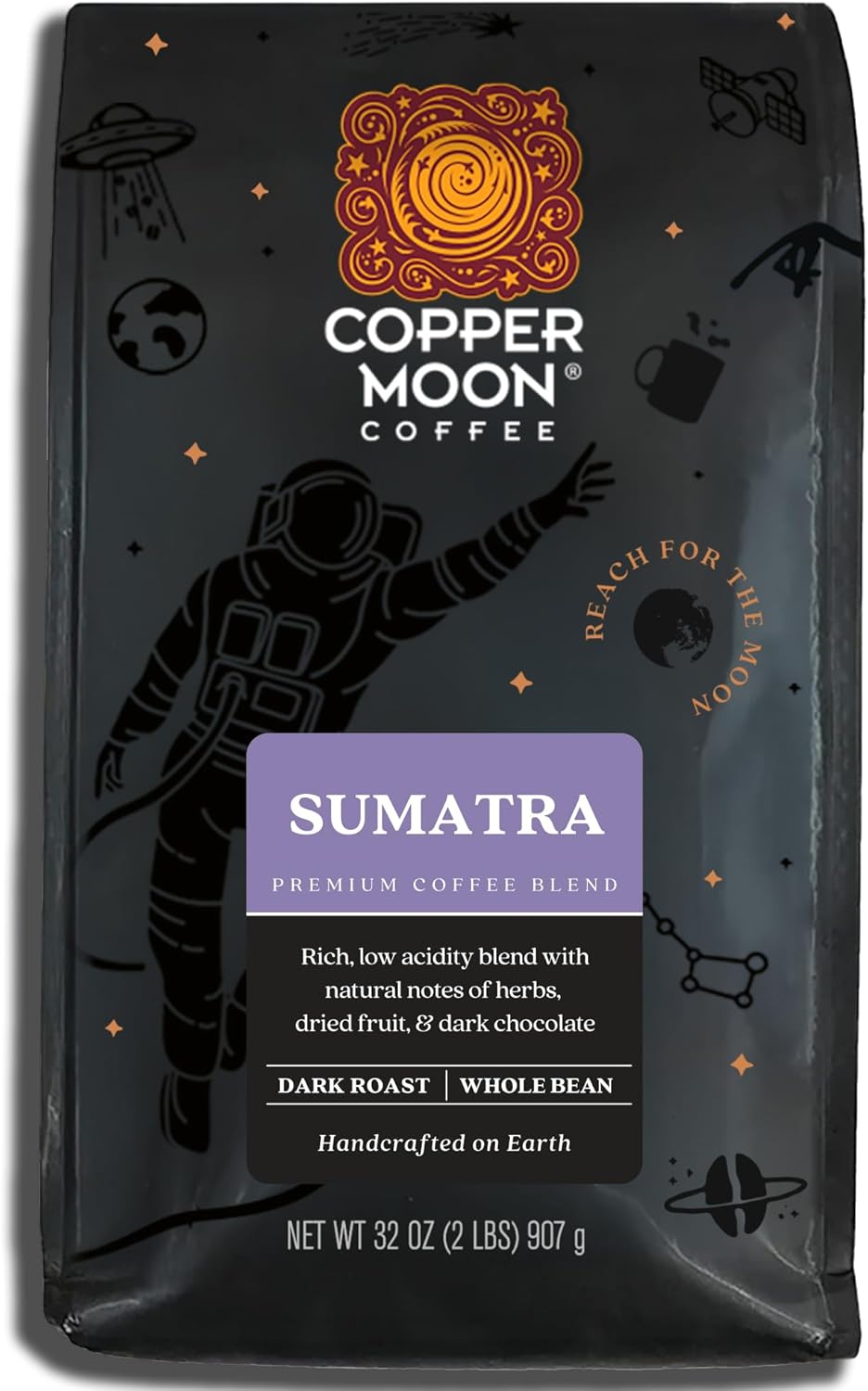 Copper Moon Dark Roast Whole Bean Coffee, Sumatra Blend, 2 Lb