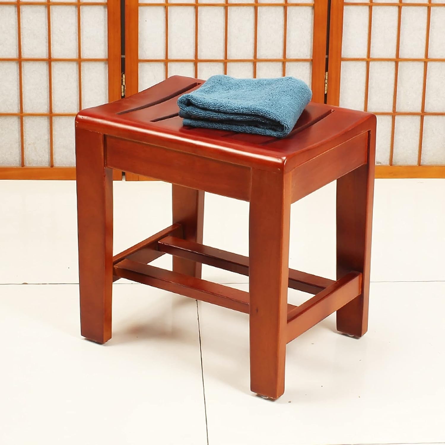 Shower/Bath Stools Wooden Bathroom Bench Shower Foot Rest for Bathtub Shaving Legs Spa Sauna Seat Bathing Seat Waterproof Non-Slip for The Elderly Disabled, 40×30×40cm