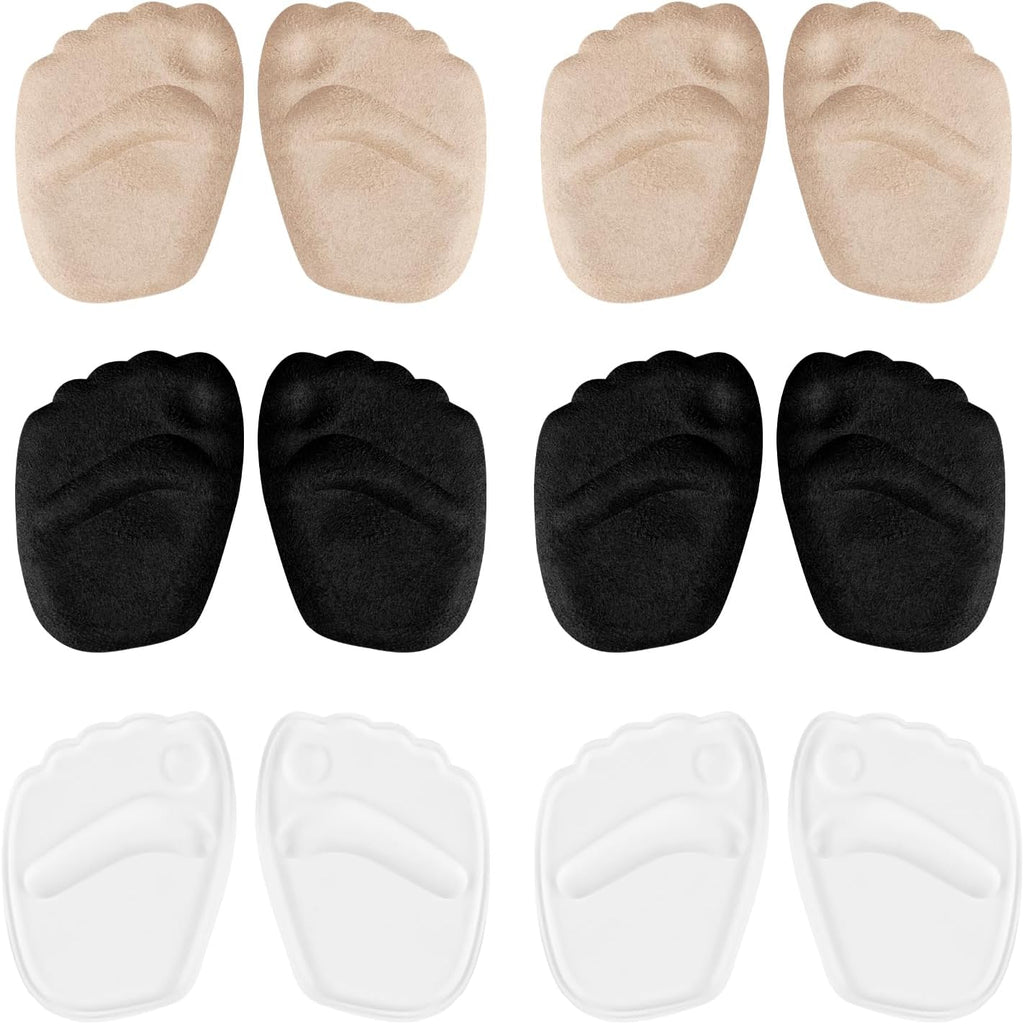 6 Pairs Metatarsal Pads for Women, Forefoot Cushion Inserts for Women Shoes, Non-Sliding Insole Pads for Open Toe Shoes, Ball of Foot Cushions, Shoe Filler, Reduce Foot Slip
