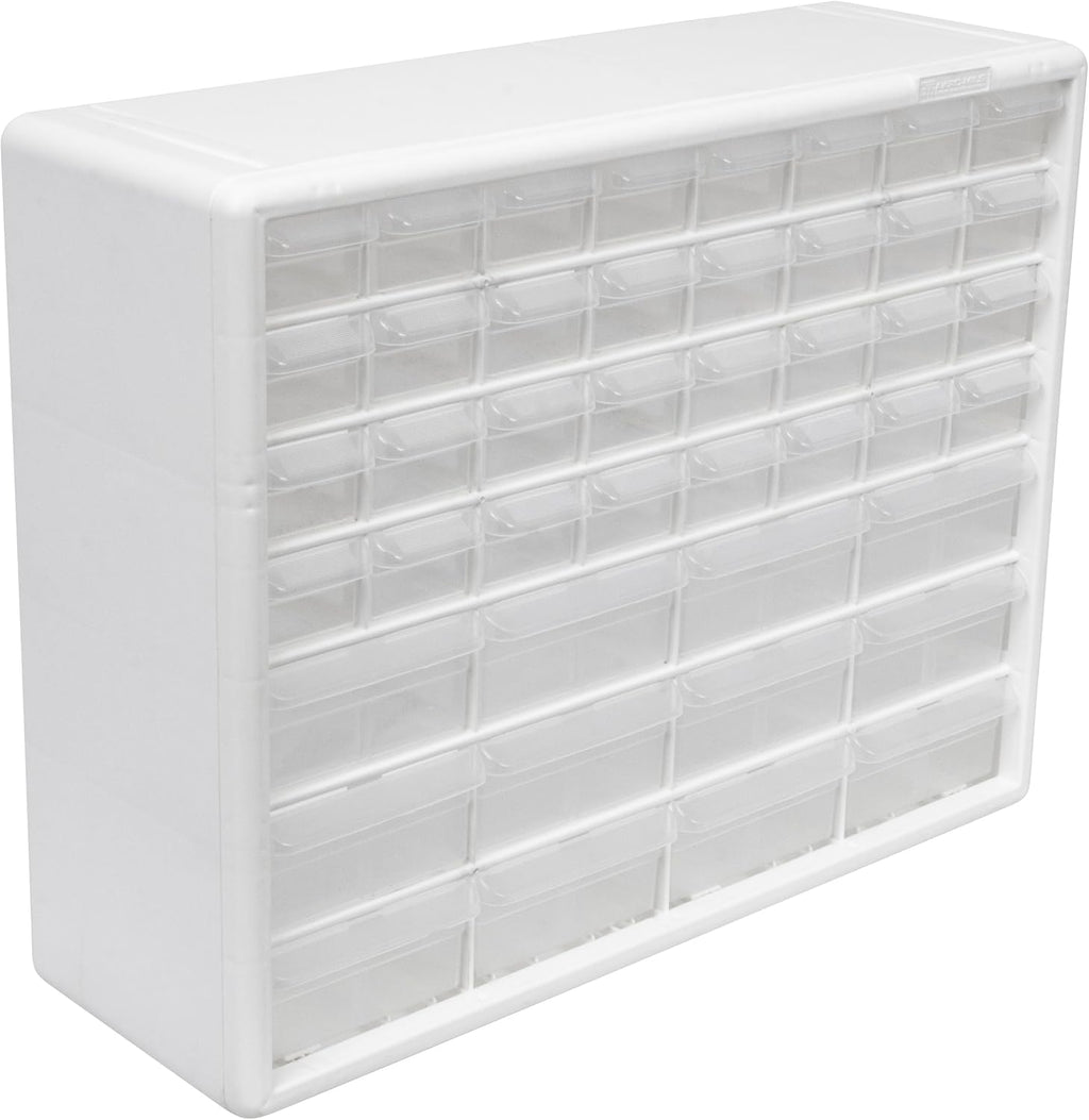 Akro-Mils 44-Drawer Plastic Drawer Storage Cabinet for Garage Organization, Bead Organizer, Building Bricks Storage, Teacher Toolbox, Makeup Organizer, 20" W x 6" D x 16" H, 10144 White
