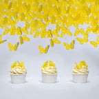 Edible Flowers -Edible leaves -Edible butterflies Wafer Paper Cake Cupcake Toppers for Decorating Rice Paper Food Decorations for Baking Girl Birthday Party (Yellow butterflies60)