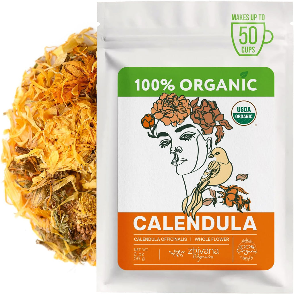 Organic Calendula Flowers for Natural Healing & Renewal – Calendula Herb for Herbal Use & Skin Health – Marigold Flower Tea - Flor de Caléndula Orgánica (2oz.)