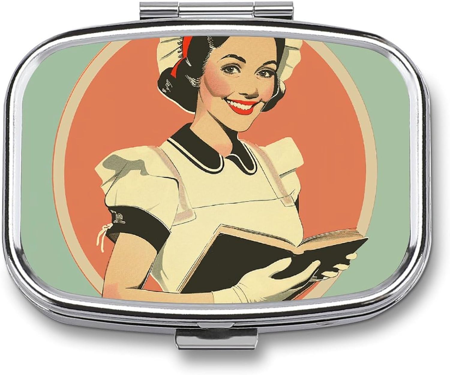 Pill Box Pill Case for Woman Weekly Pill Organizer Maid Holding A Book Small Pillbox Pill Container with 3 Compartments Portable Vitamin Holder Boxes for Travel Medicine Organizer