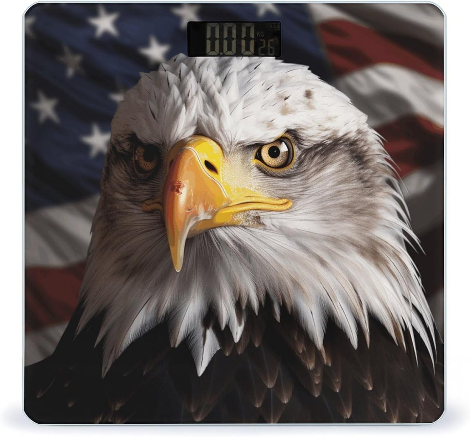 America Flag and Eagle Scale for Body Weight Highly Accurate Digital Bathroom Scales Sturdy Tempered Glass Weighing Scale with LCD Display Fashion Body Fat Smart Scales 400lb