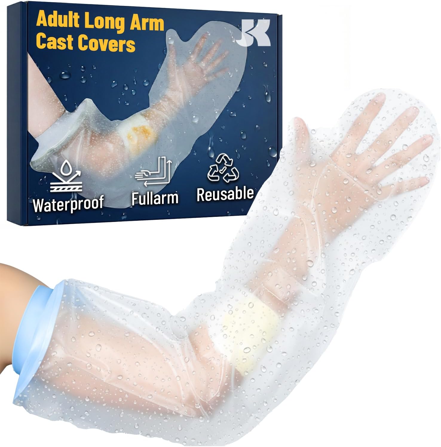 DR JK- Adult Full Arm Cast Covers for Shower, Waterproof Long Full Protector Cover, Soft Comfortable, Reusable Elastic Cast Bag for Bandage, Wound Care Supplies, After Surgery Gifts