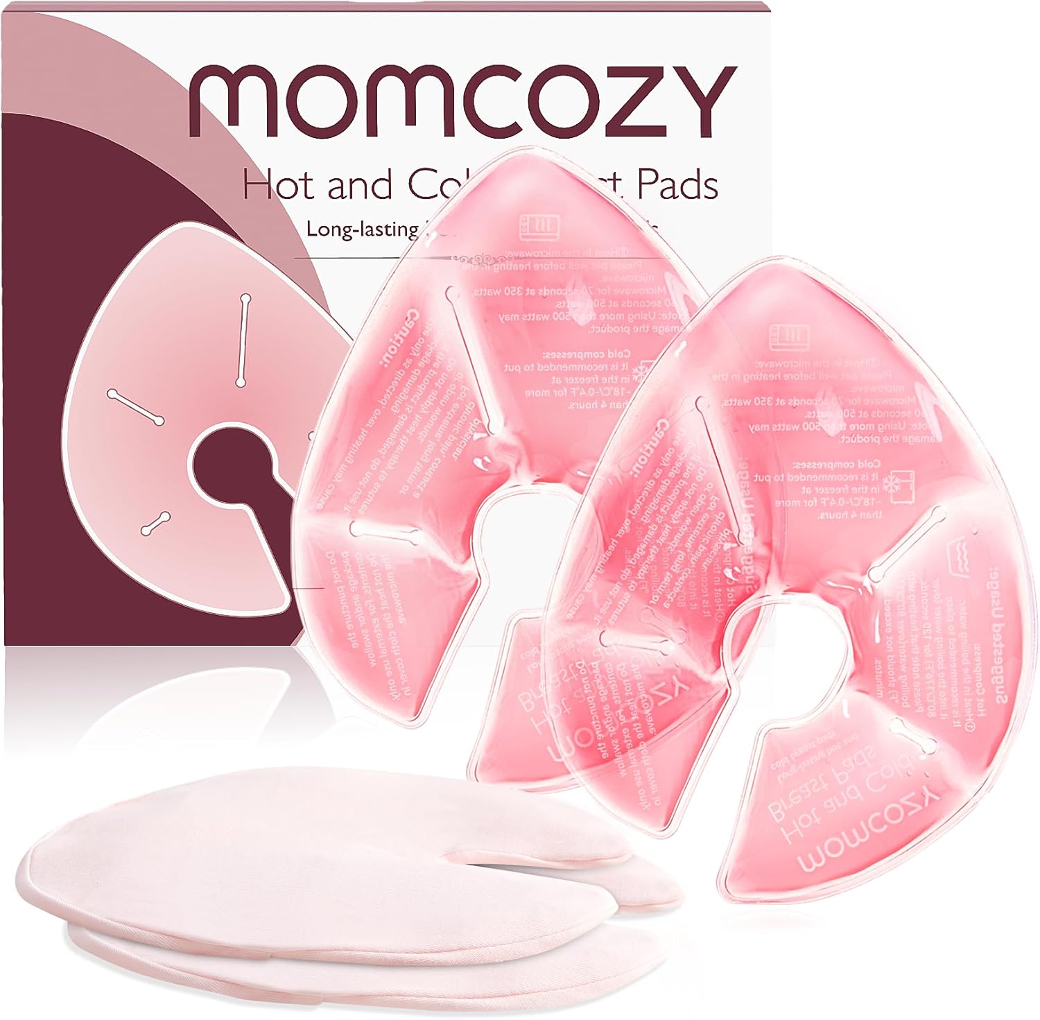 Momcozy Larger Breast Therapy Packs, Hot and Cold Breast Pads with 2 Soft Covers, Breastfeeding Essentials, Postpartum Recovery, 2 Pack, Pink