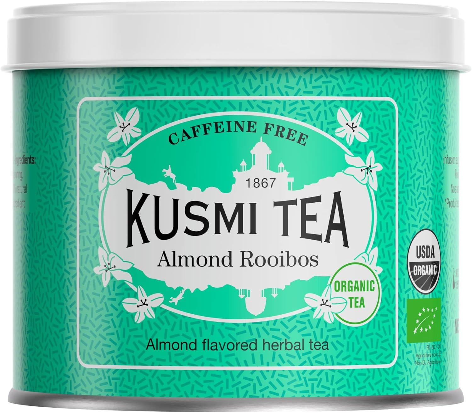 Kusmi Tea - Almond Rooibos - Organic Blend of Rooibos Tea & Almond Flavor - Caffeine Free Herbal Tea - Loose Leaf Tea - Tin Box of 3.5 oz - Quantity for about 50 cups