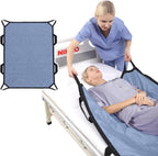NIHAO Draw Sheet with Handles Positioning Bed Pad Washable 45" x 36" Multipurpose Patented Patient Transfer Sheet for Bedridden Lifting Turning Sliding, Blue Gray