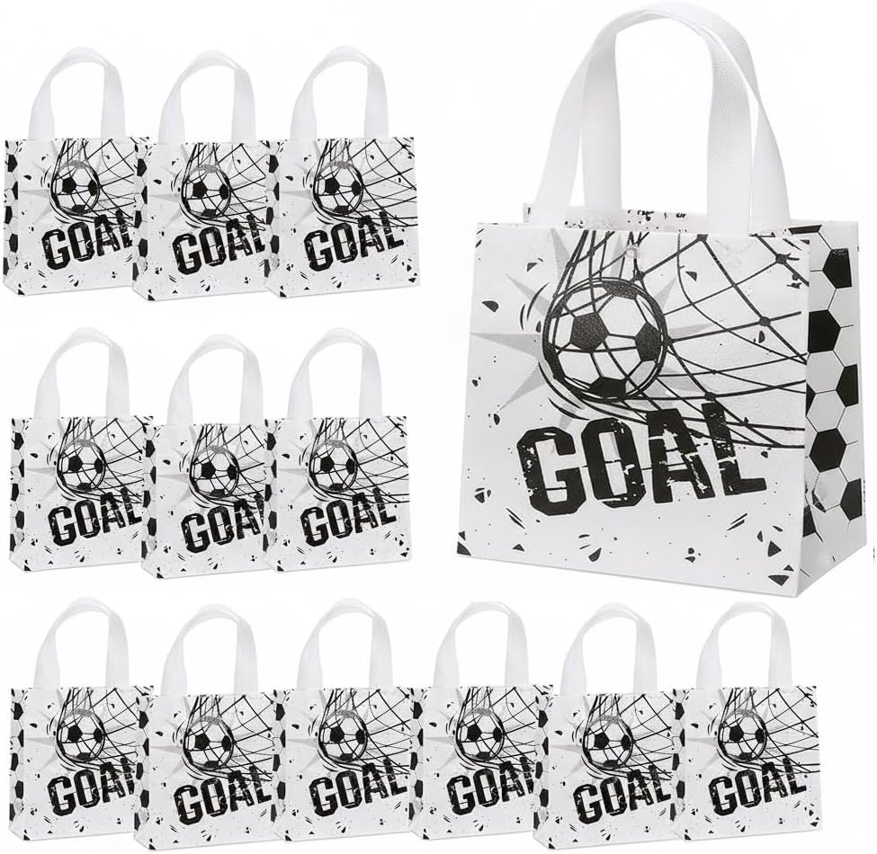 12 Pack Soccer Goodie Bags , Reusable Party Favors Bags for Kids with Handles, Soccer Theme Gift Bags for Birthday Party Decorations, Sports Events, Team Gifts, Snacks, Toys & Treats for Boys & Girls (2)