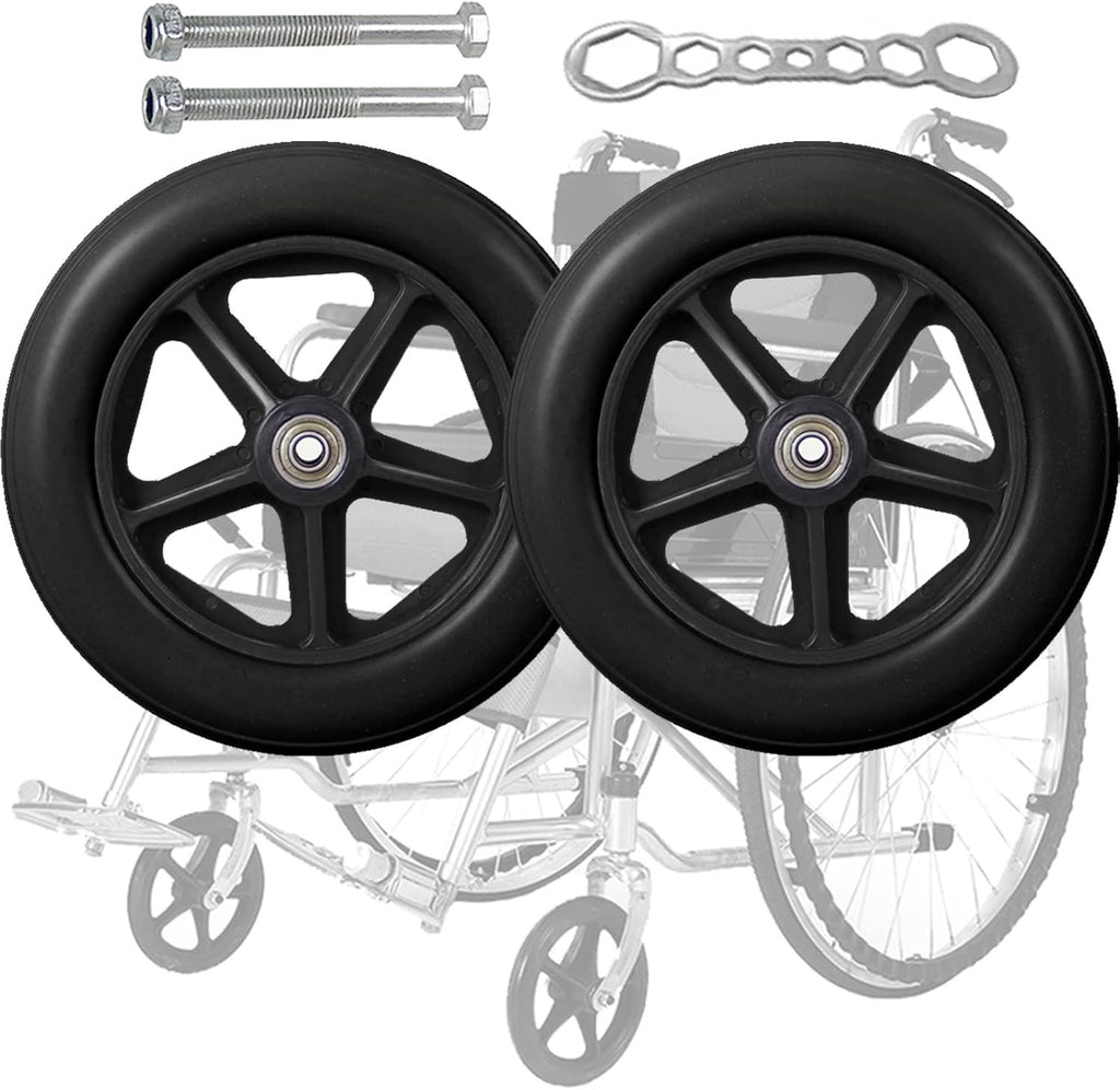 LIGUOYI 2 Pcs Wheelchair Front Caster, 8inch 7inch Solid Tires Front Wheel, Non-Slip & Anti-wear, with 5/16 Inch Bearing, 2-3/8" Hub Width, Casters Wheel Replacement for Walker Wheelchair