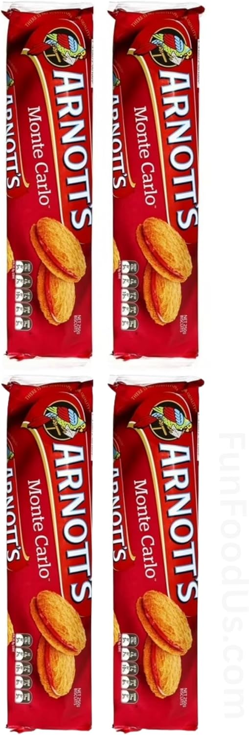 Monte Carlo Jam & Cream Biscuit (Value Pack 4 x 250g Ea) Delicious Jam & Cream biscuits, A Perfectly Sweet Biscuit Treat Made to Twist and Split