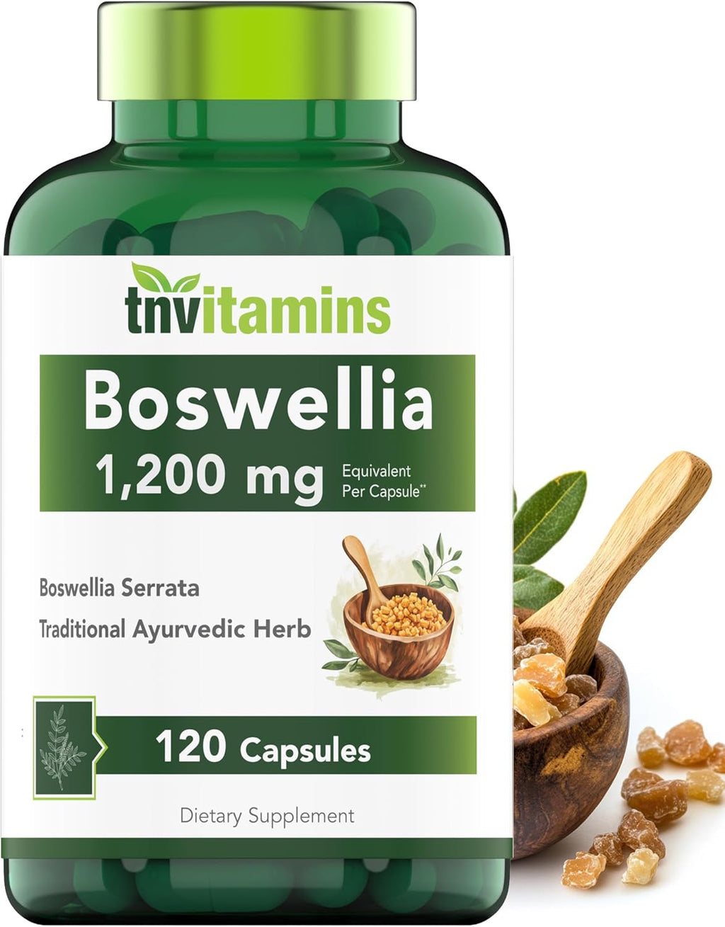 tnvitamins Boswellia Extract Capsules, 120 Count | 1,200 mg Per Capsule | 65% Boswellic Acids + 10:1 Concentrated Extract | Boswellia Serrata | Joint & Mobility Support*