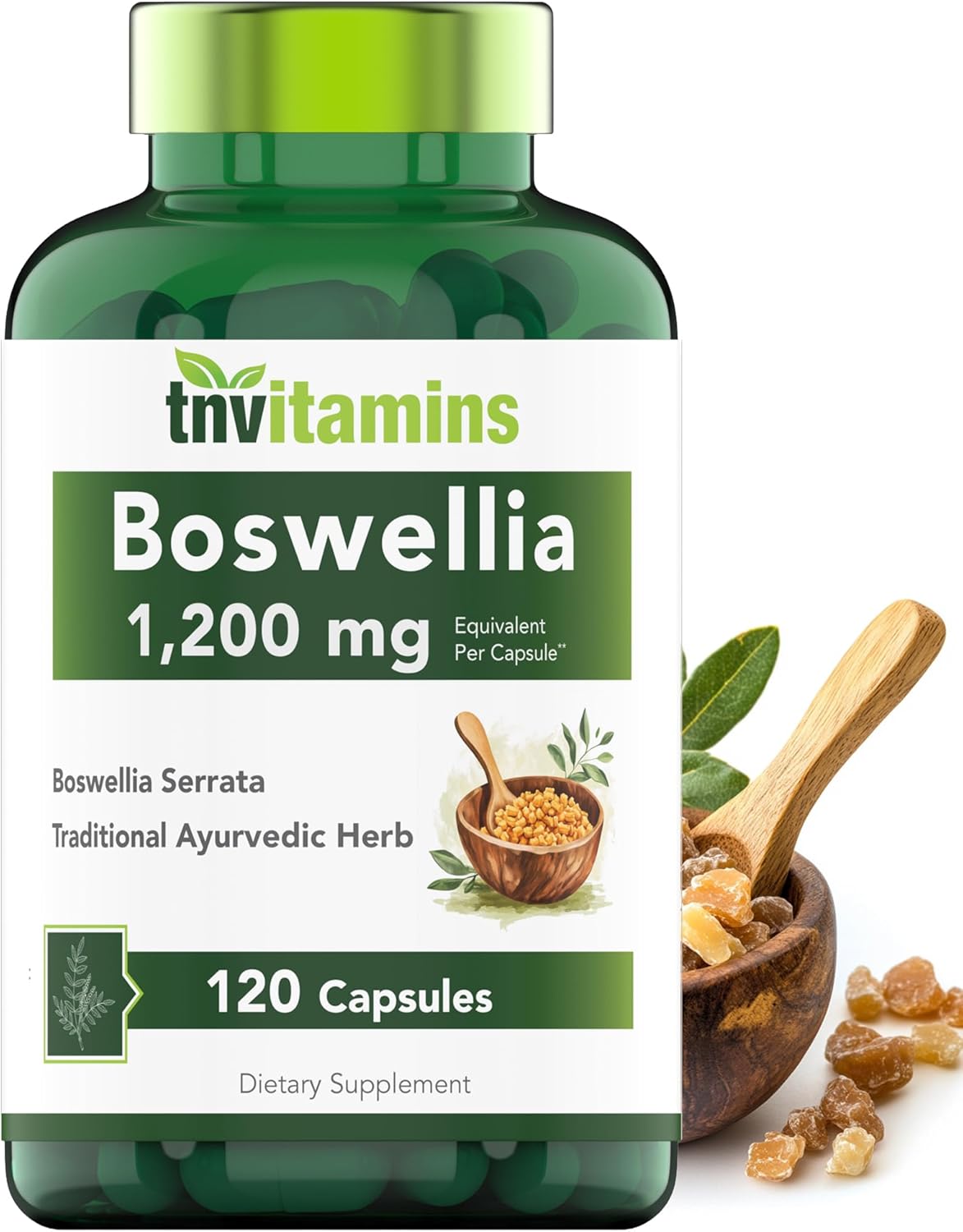 tnvitamins Boswellia Extract Capsules, 120 Count | 1,200 mg Per Capsule | 65% Boswellic Acids + 10:1 Concentrated Extract | Boswellia Serrata | Joint & Mobility Support*