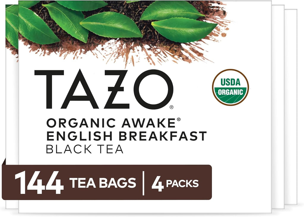 TAZO Organic Awake English Breakfast Black Tea Bags, Bold Traditional Breakfast-Style Black Tea, 144 Total Tea Bags (36ct - Pack of 4)