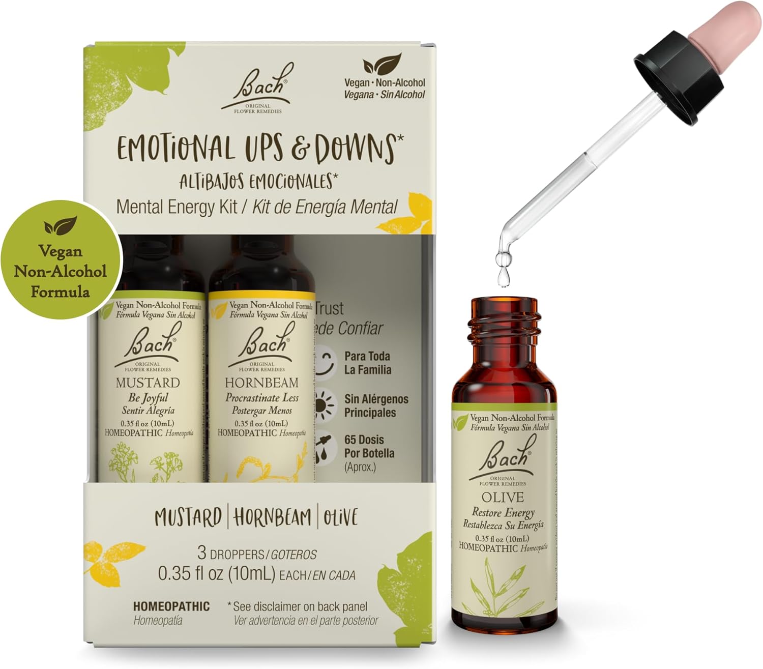 Bach Original Flower Remedies, Emotional Ups & Downs Trio Kit, for Mental Energy (Non-Alcohol Formula), Natural Homeopathic Flower Essence, Vegan, 3 x 10mL Droppers