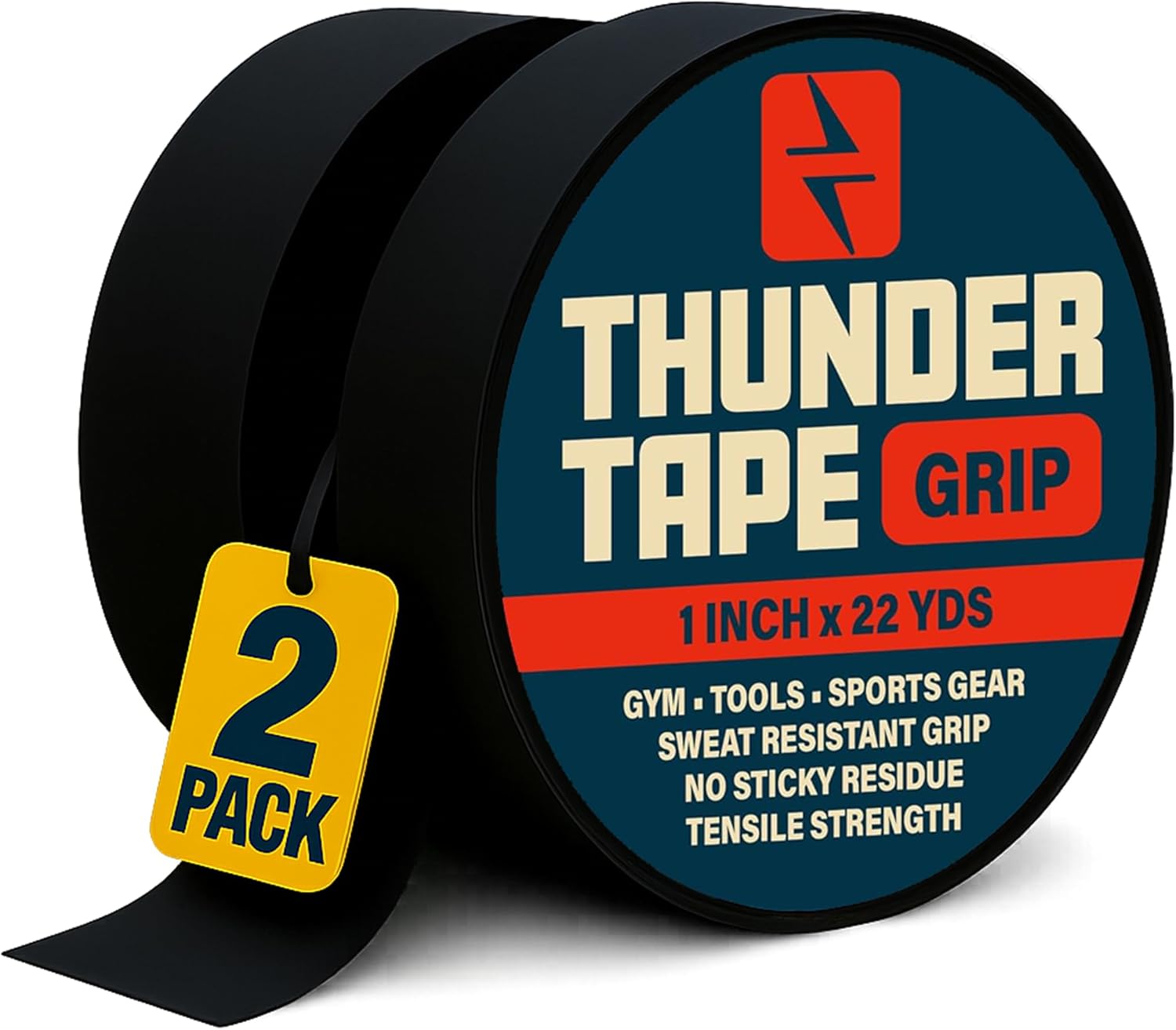 2 Pk Grip Tape - Cloth Grip Tape for Pull Up Bars, Sports, Tools, Handles, Bats, Rackets, Gym Equipment, Wire Wrap - No Residue, Sweat Resistant, 1 Inch x 66 Feet Each Roll - Black