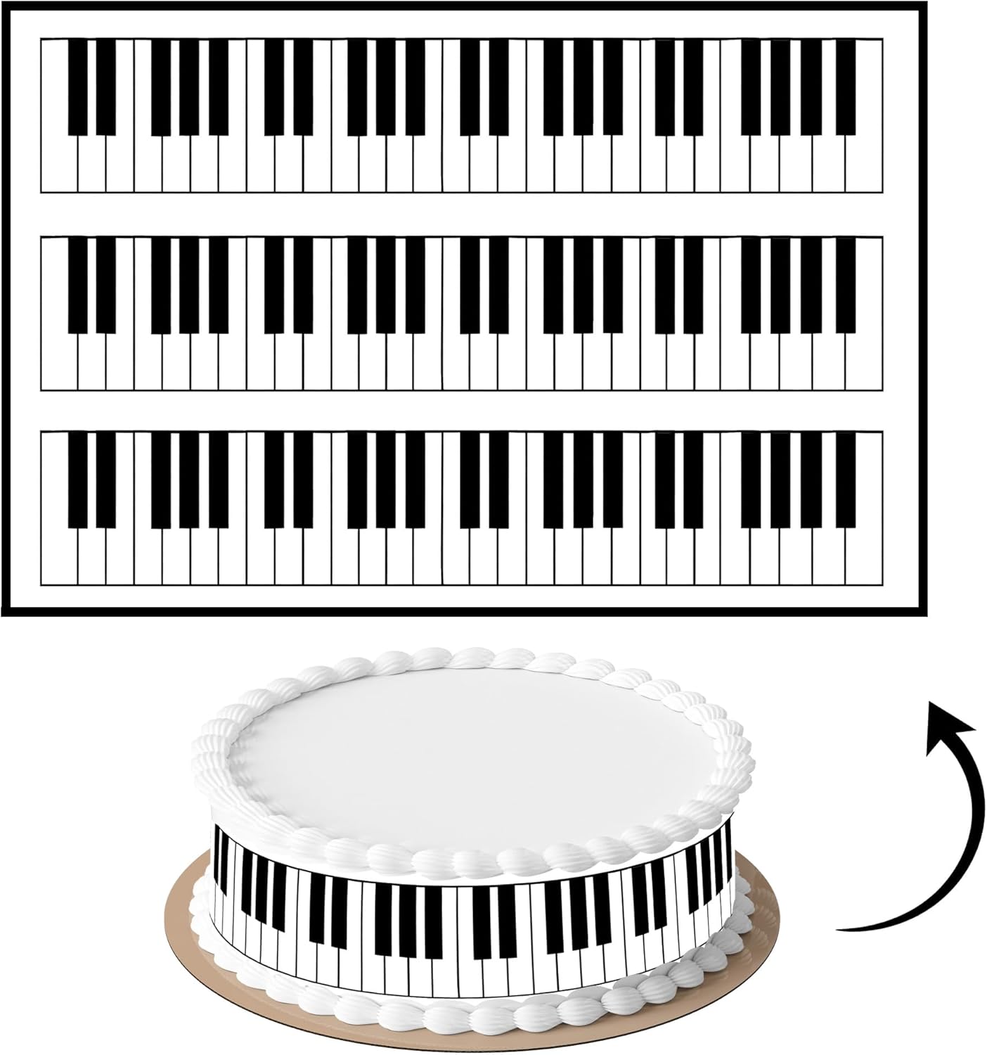 3 pcs Piano Cake Strips Edible birthday cake strips, cake side borders, Icing Sheets 2.7X11.8