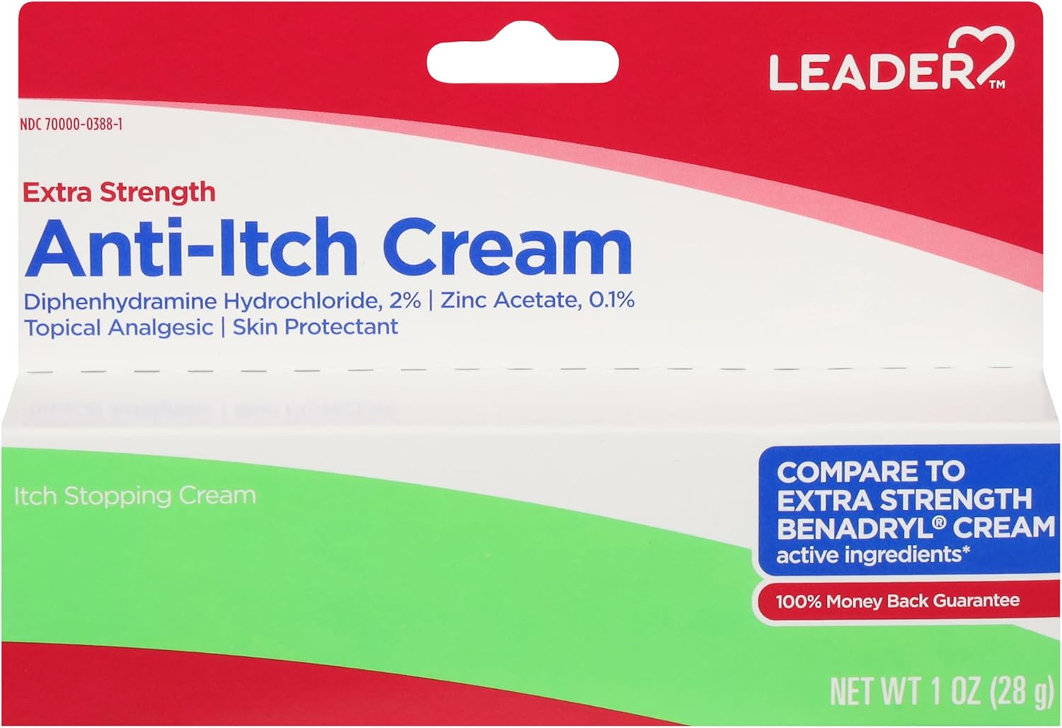 LEADER Anti-Itch Cream Extra Strength, Topical Analgesic, Skin Protectant, Outdoor Itch Relief for Poison Ivy and Insect Bites, for Adults and Kids, Diphenhydramine Hydrochloride 2%, 1 oz