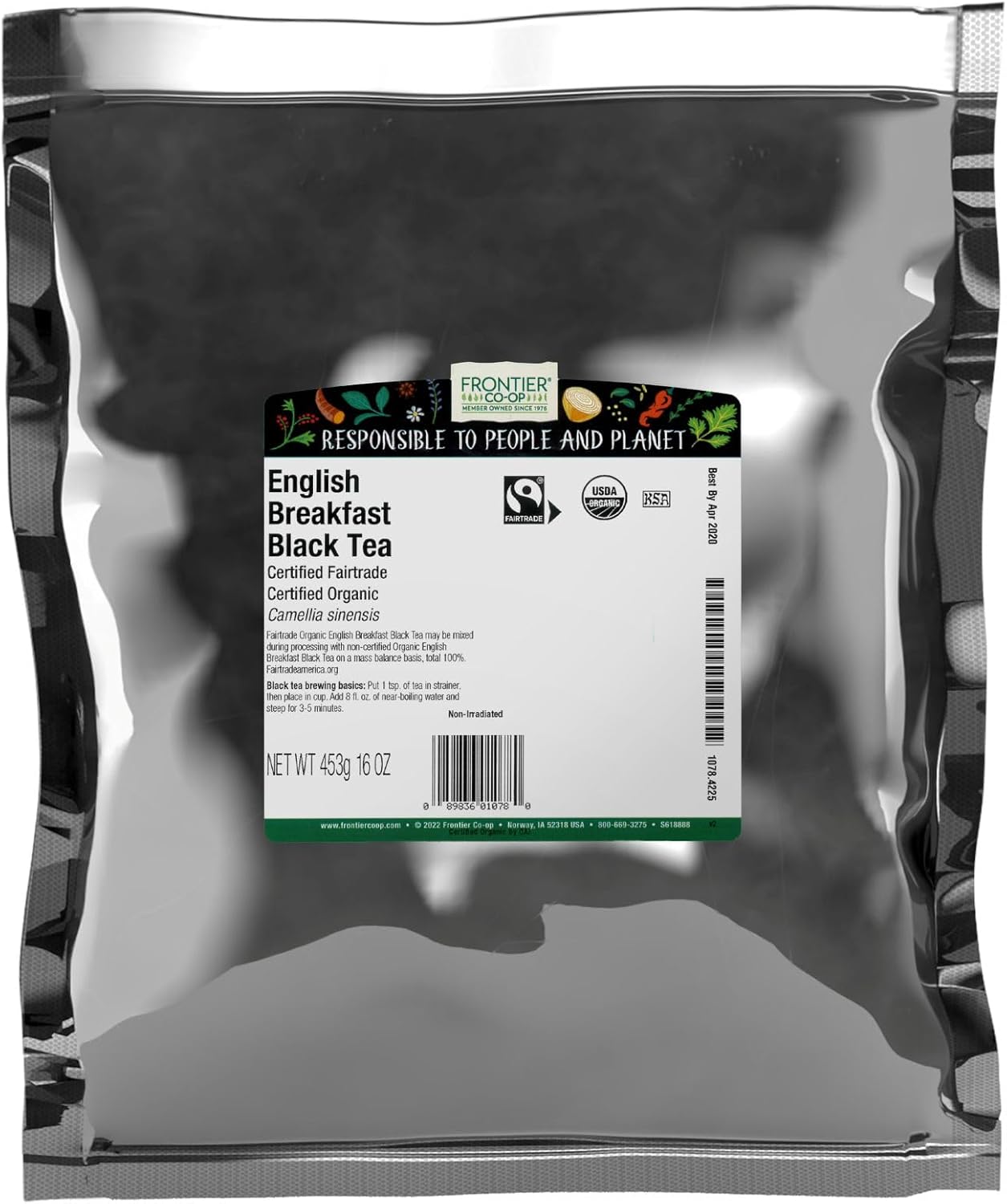 Frontier Co-op English Breakfast Black Tea, 1-Pound Bulk, Full, Robust, Malty Flavor, Kosher, Organic, Non ETO