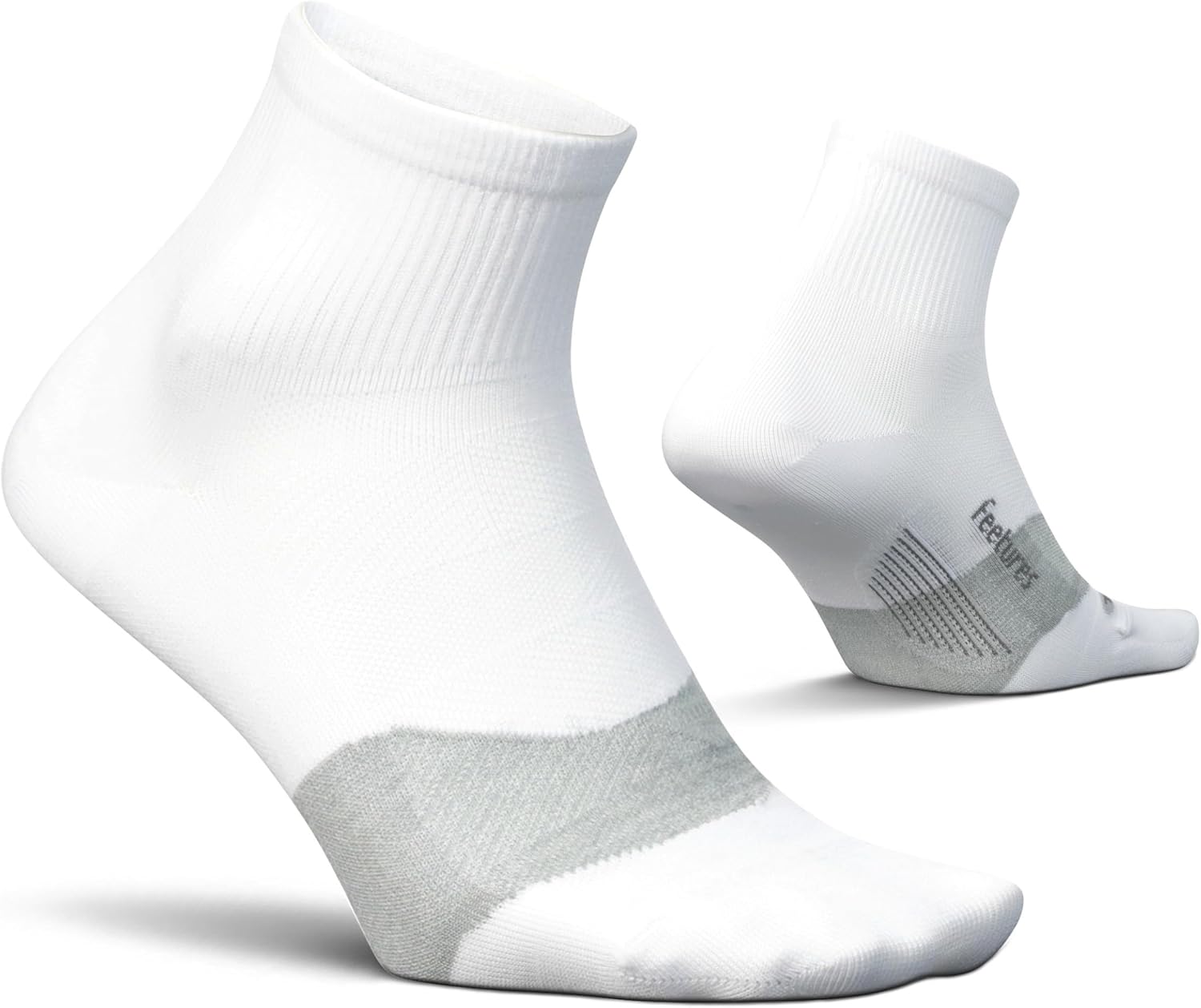 Feetures Elite Ultra Light Cushion Quarter - Sport Sock with Targeted Compression - New White, XL (1 Pair)