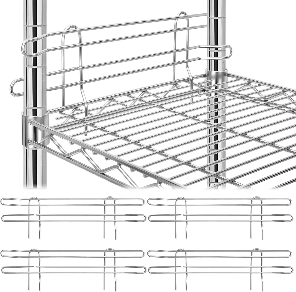 4 Pcs Chrome Wire Shelf Ledge 18" L x 4" H Wire Shelving Side Ledge Metal Shelves Accessories Pantry and Garage Storage (Silver)