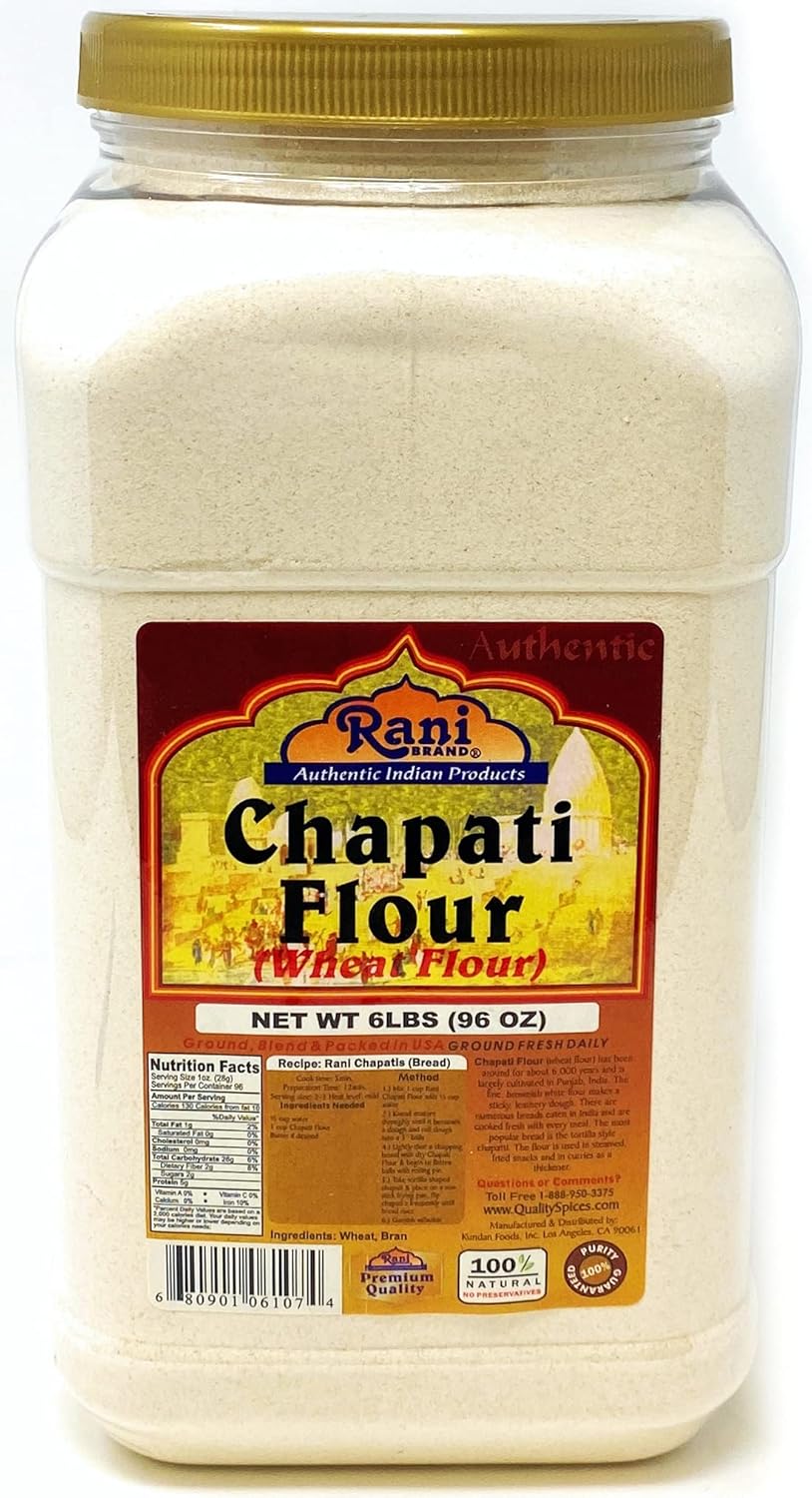 Rani Chapati Flour (100% Pure Whole Wheat Atta), For Making Roti & Indian Breads 96oz (6lbs) 2.72kg PET Jar ~ All Natural | Vegan | No Salt or Colors | NON-GMO | Indian Origin