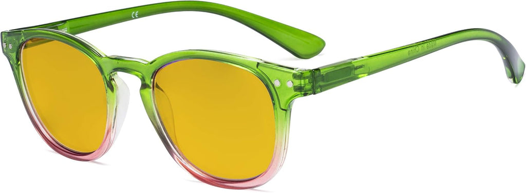 Eyekepper Ladies Blue Light Blocking Reading Glasses with Amber Tinted Filter Lens - Gradient Frame Computer Readers Women - Green-Pink Frame +2.00