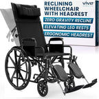 Vive Mobility Reclining Wheelchair with Elevating Leg Rests - Heavy Duty Recliner Wheel Chair for Seniors & Adults - Wide 20" Seat, up to 300lbs - High Back, Leg & Head Support - Comfortable Headrest