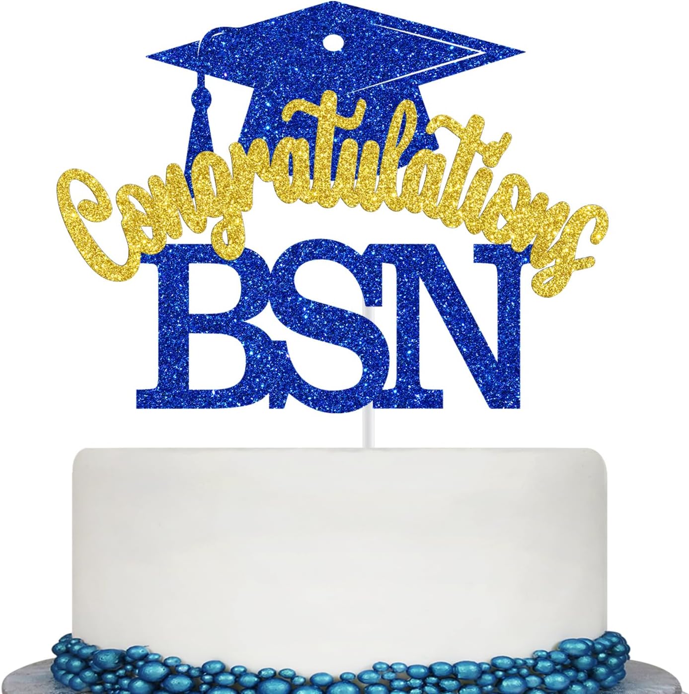 Congratulations BSN Cake Topper, BSN Graduation Decorations, Congrats Nurse/RN/BSN, Medical Nursing School Graduation Party Decorations (Blue and Gold Glitter)