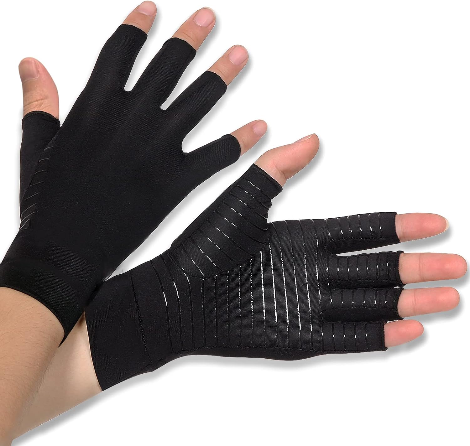 Donfri Copper Infused Compression Arthritis Gloves, Fingerless Carpal Tunnel Pain Relief Gloves For Man Women, Hand Support Wrist Brace for Rheumatoid, Tendonitis, Swelling, Crocheting, Typing (M)