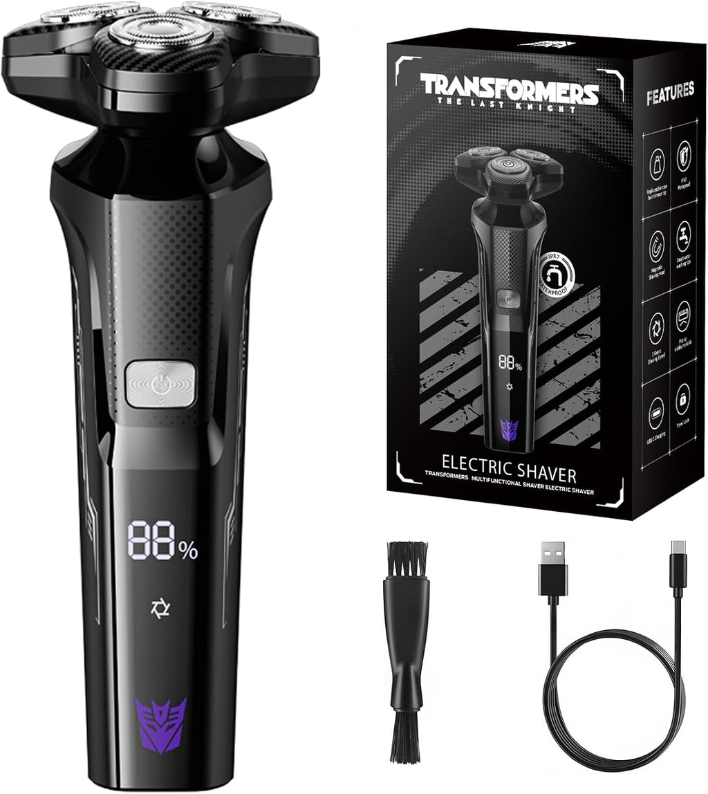 TRANSFORMERS Electric Shavers for Men, 3D Floating Cutter Electric Razor, 1200mAh Battery, LED Display, IPX7 Waterproof,Beard Trimmer for Sensitive Skin, Pop-up Pruner Razors for Men