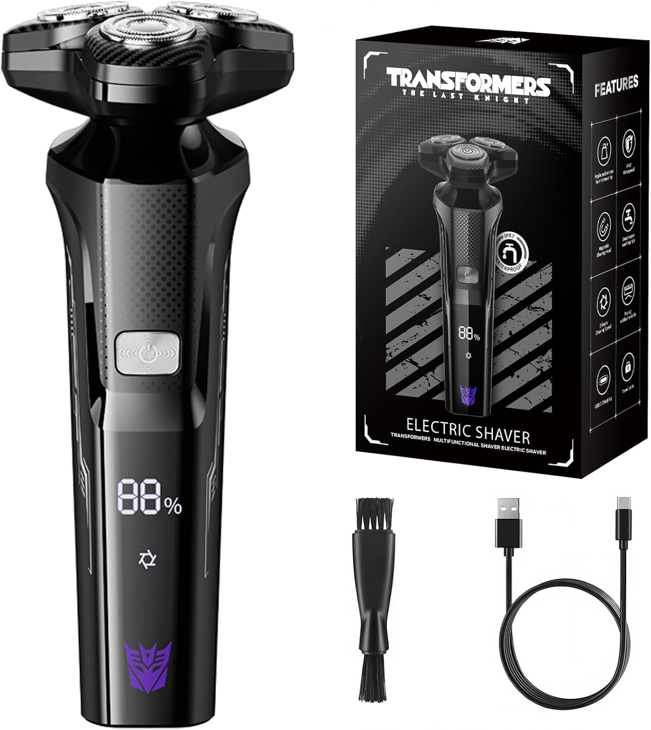 TRANSFORMERS Electric Shavers for Men, 3D Floating Cutter Electric Razor, 1200mAh Battery, LED Display, IPX7 Waterproof,Beard Trimmer for Sensitive Skin, Pop-up Pruner Razors for Men