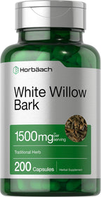 Horbäach White Willow Bark Capsules | 200 Pills | Max Strength | Non-GMO, Gluten Free Herb Extract