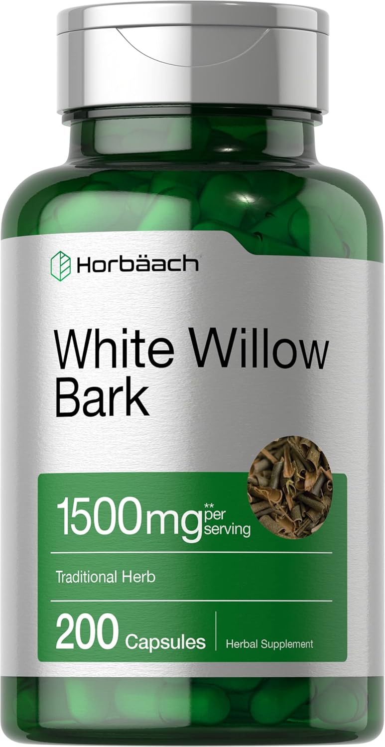 Horbäach White Willow Bark Capsules | 200 Pills | Max Strength | Non-GMO, Gluten Free Herb Extract