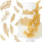 Feather Edible Cake Lace for Cupcake Topper Decoration 10-piece Set Gold
