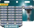 Razor Refills for Men, 24 Count 3-Blade Shaving Blades with Dual Lubrication, Compatible with Mach3 Razor Handles - Value Pack