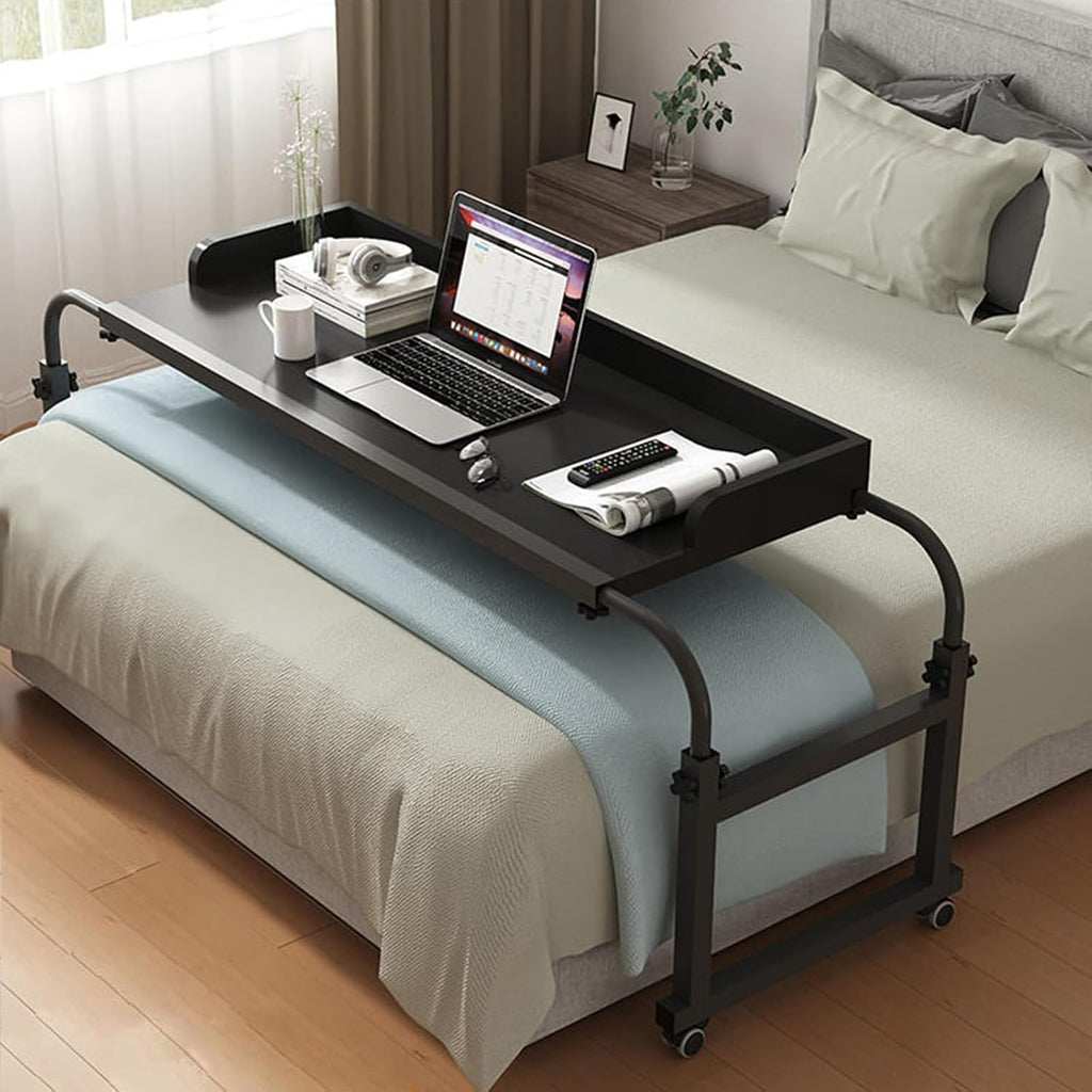Adjustable 115-210cm Overbed Table with Wheels, Bed Tables Overbed Tables Rolling Storage Trolley Standing Workstation Adjust Height 65-95cm Computer Desk for Home and Hospital