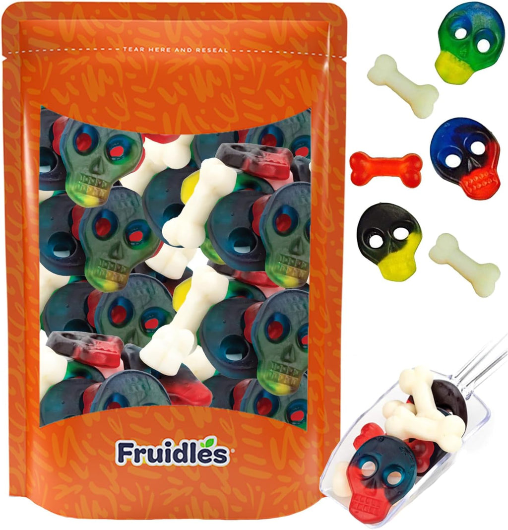 Fruidles Gummy Skulls And Bones Halloween Candy, Trick-Or-Treat Creepy Party Bag Fillers, Non-GMO (Half-Pound)