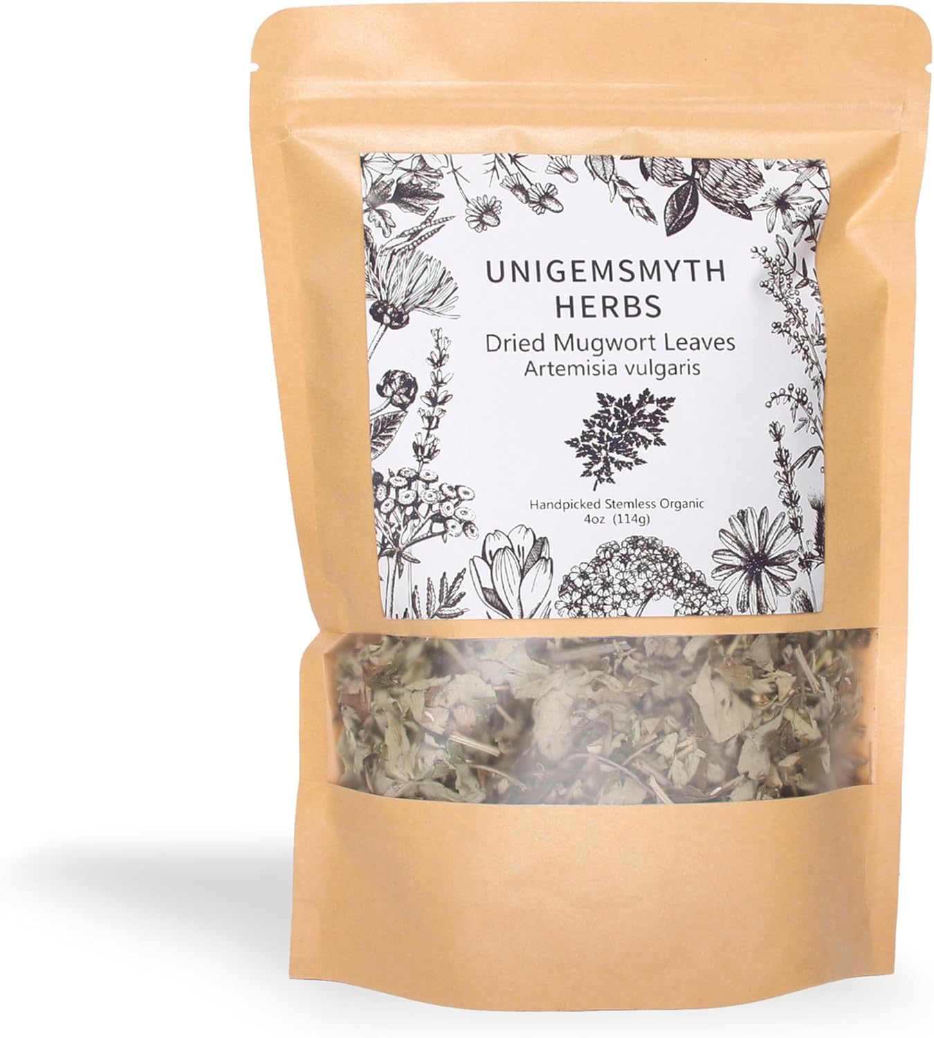 UNIGEMSMYTH Ripple Stream Mugwort herb Pure Leaves Fine Picked Bulk Nil Stem, Stalk, Artemisia vulgaris Chemical Free - 4 ounce