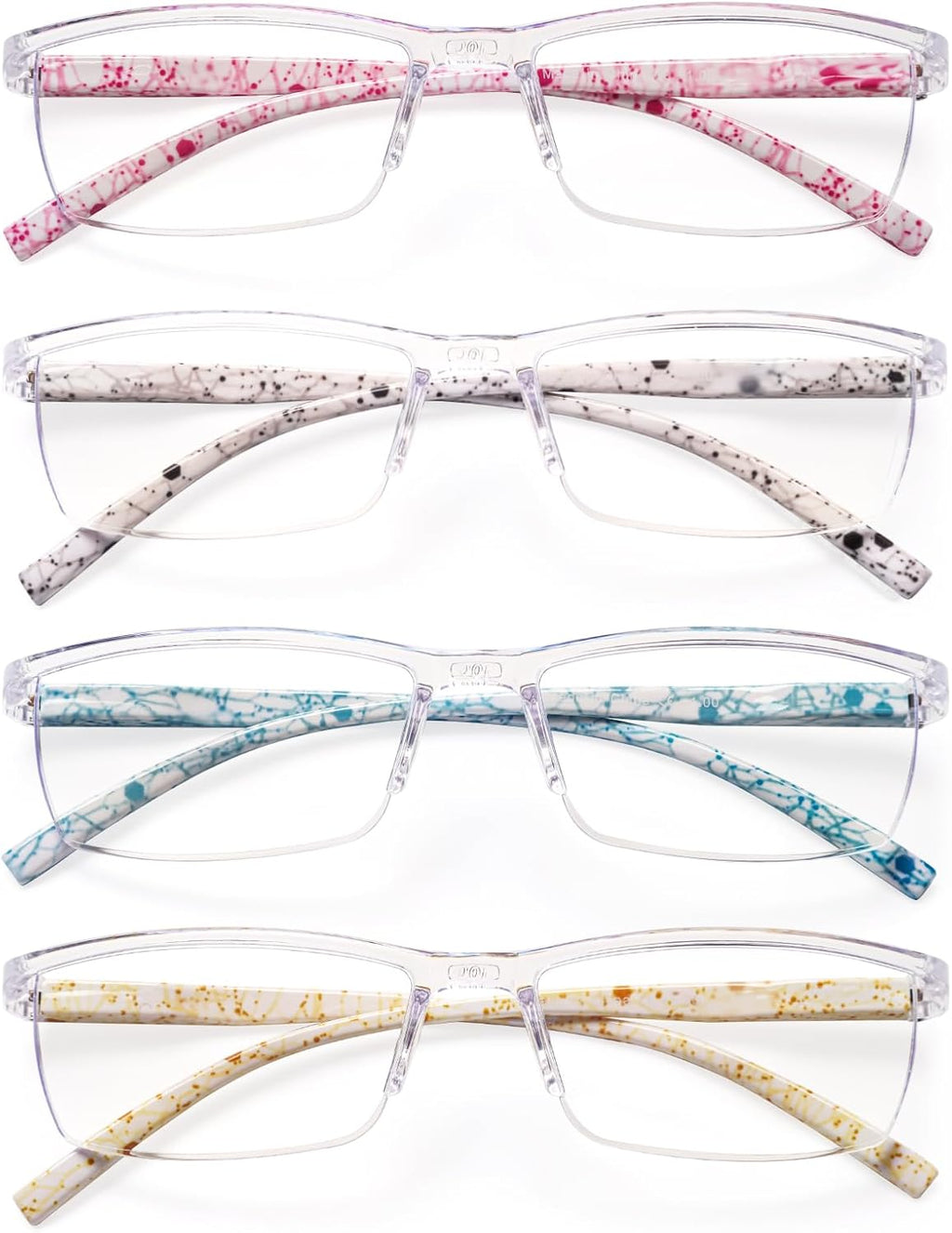 JOSCHOO 4 Pairs Reading Glasses, Blue Light Blocking Glasses, Computer Glasses for Women, Rectangle Eyewear Frame