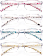 JOSCHOO 4 Pairs Reading Glasses, Blue Light Blocking Glasses, Computer Glasses for Women, Rectangle Eyewear Frame