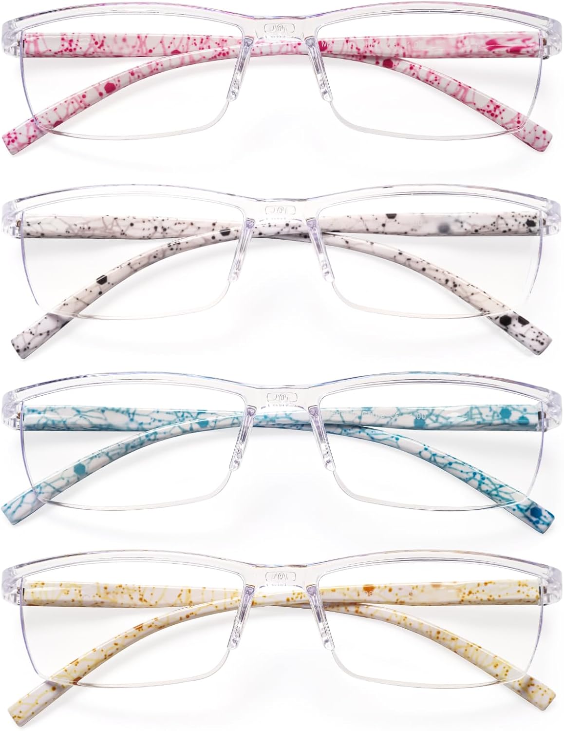 JOSCHOO 4 Pairs Reading Glasses, Blue Light Blocking Glasses, Computer Glasses for Women, Rectangle Eyewear Frame