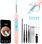 Ear Wax Removal, Ear Cleaner with 1080P HD Camera, with 6 LED Lights/IP67 Waterproof Lens/8 Traditional Tools Ear Wax Removal Kit, Rechargeable Ear Cleaning kit for iOS/Android/Tablet, Pink