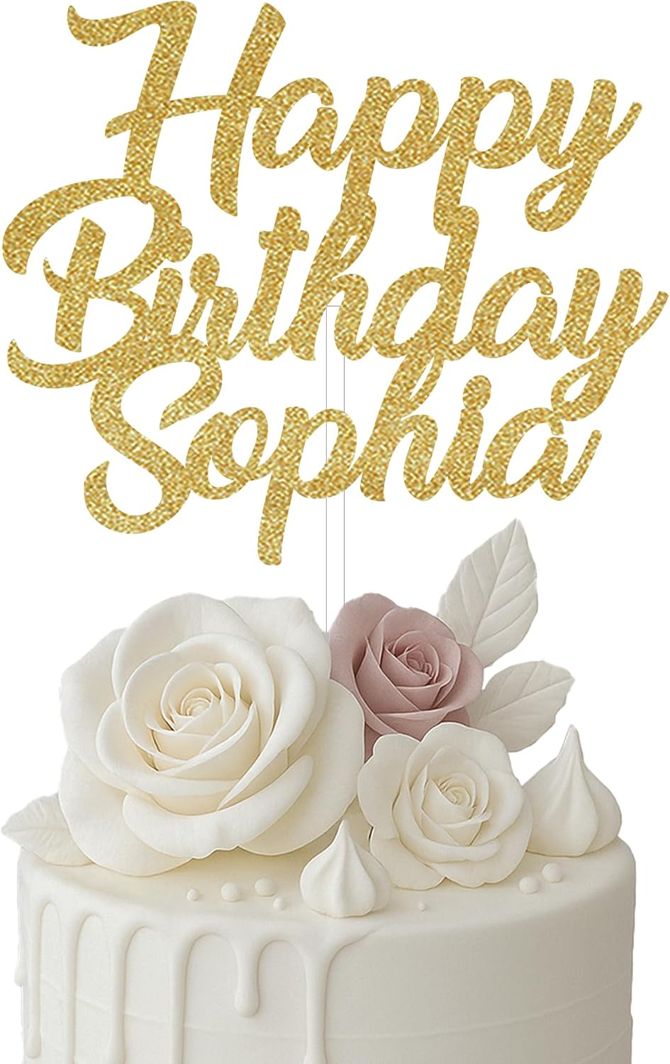 Happy Birthday Cake Topper, Gold Glitter, Personalized, 6' or 8'