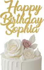 Happy Birthday Cake Topper, Gold Glitter, Personalized, 6' or 8'
