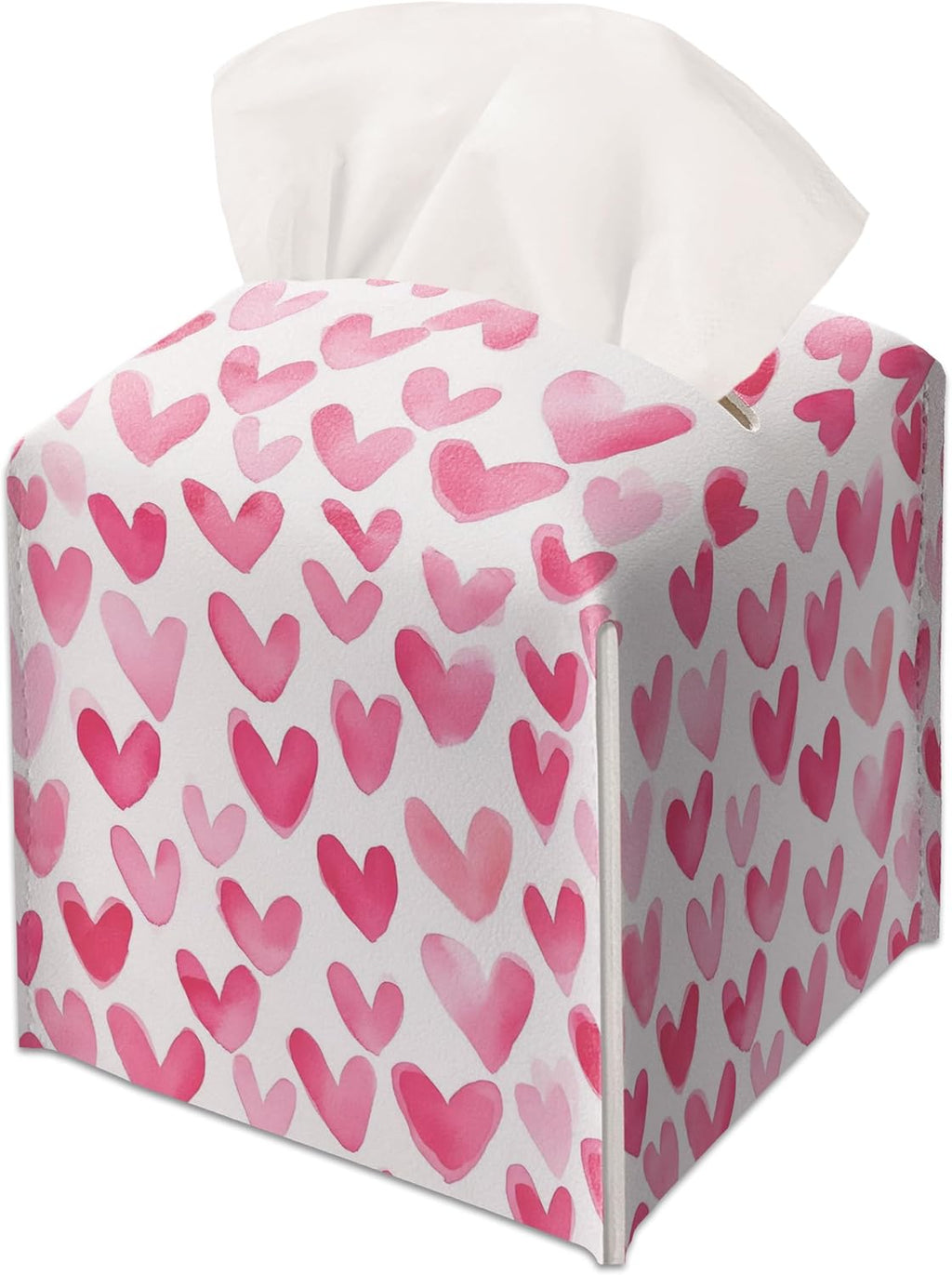 Modern Square Leather Tissue Box Cover/Case Holder Gifts for Women Family and Friends, Decorative Holder/Organizer for Bathroom Kitchen Nightstand Office Home (Pink Heart)